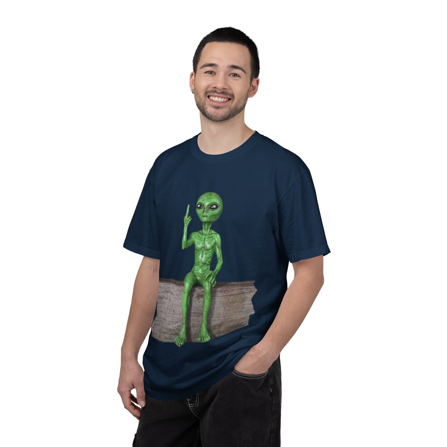 Alien Sitting on Fence T-Shirt — Funny Middle Finger Alien Graphic Tee