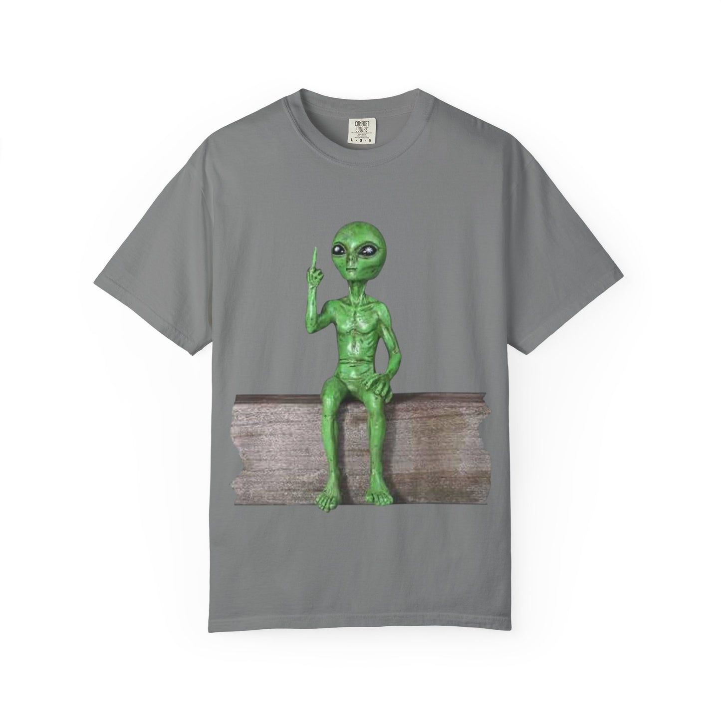 Alien Sitting on Fence T-Shirt — Funny Middle Finger Alien Graphic Tee