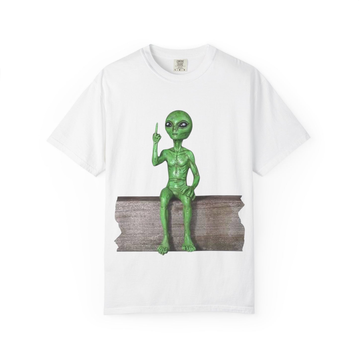 Alien Sitting on Fence T-Shirt — Funny Middle Finger Alien Graphic Tee