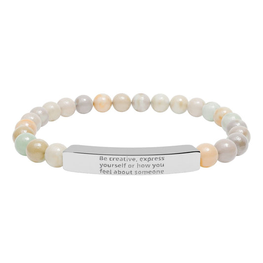 Engravable Natural Stone Stretch Bracelet — Personalized Name/Message